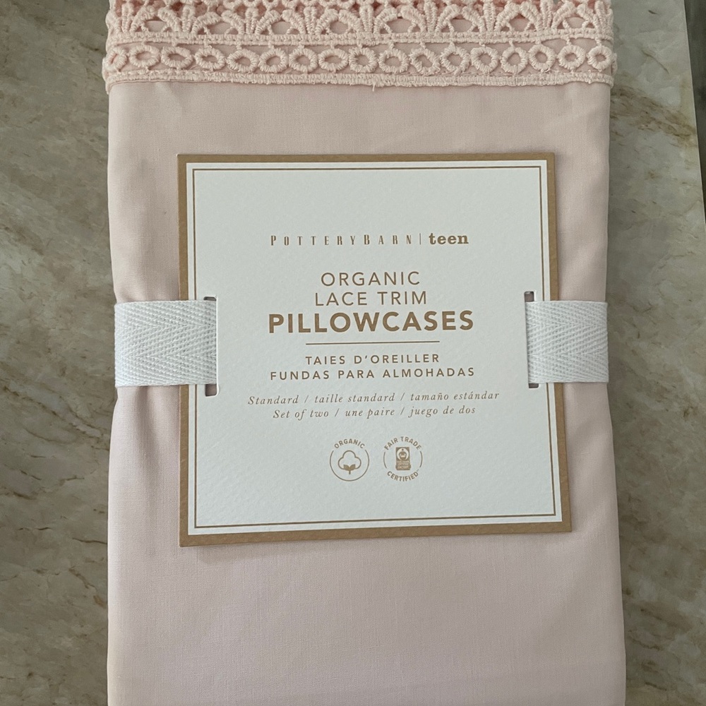Pottery Barn Teen Lace Trim Pillowcases - Soft Pink